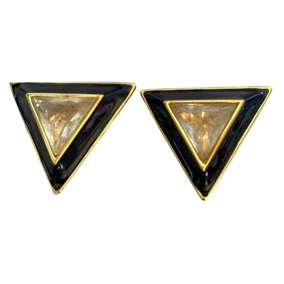 Anne Klein Couture metal & resin gold tone clip on vintage earrings women OS